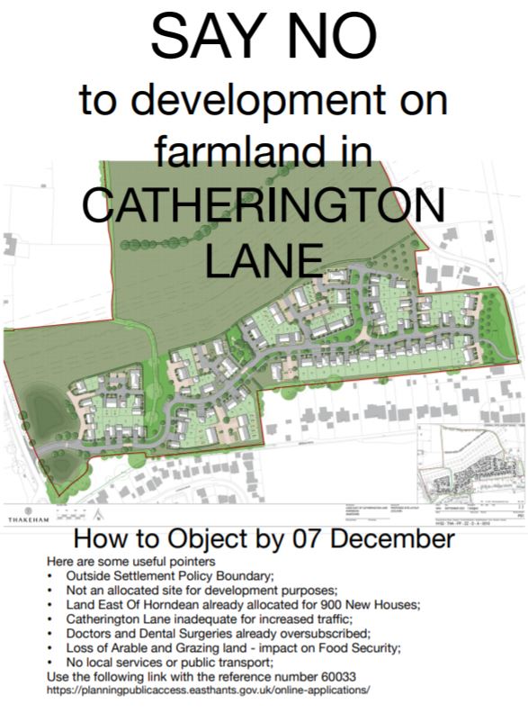 Poster reading “Say No to development on farmland in Catherington”.