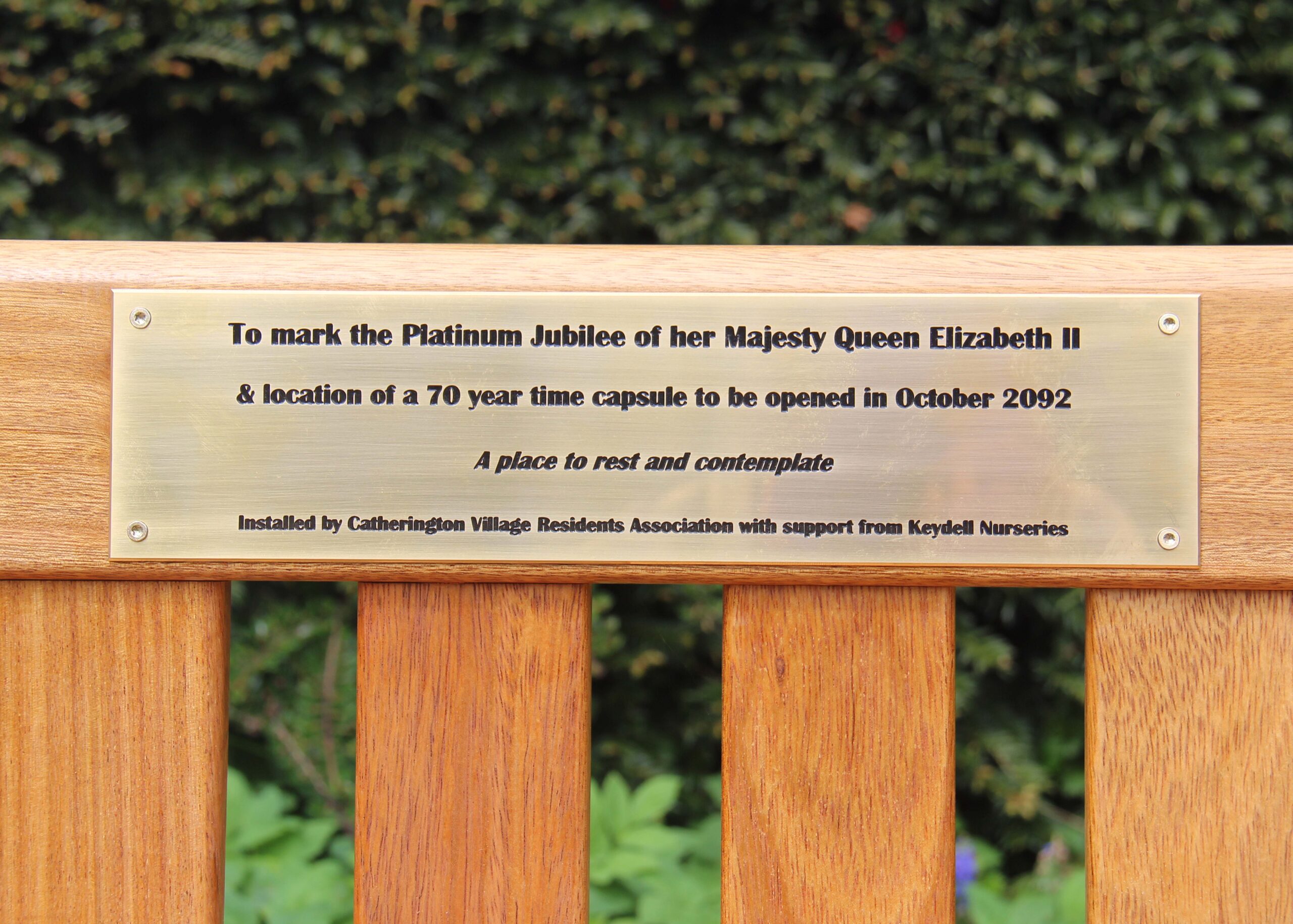 Bench plaque for last years Jubilee